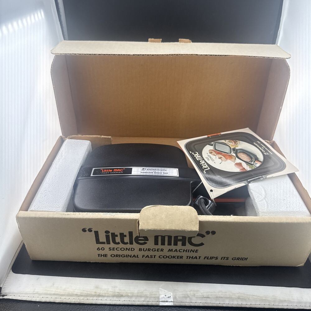 NOS Vintage Hamilton Beach Little Mac 60 Second Burger Machine Maker Nib Mint